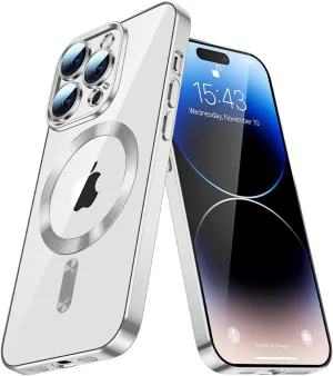Case for iPhone 13 Case Magnetic Clear Phone Case with MagSafe Wireless Charging Dustproof Camera Lens Protector Slim Back Cover Full Body Shockproof Cover for iPhone 13 Silver CX