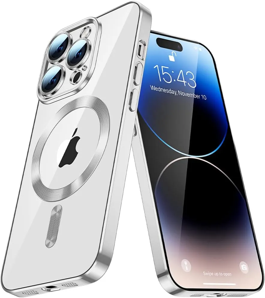 Case for iPhone 13 Case Magnetic Clear Phone Case with MagSafe Wireless Charging Dustproof Camera Lens Protector Slim Back Cover Full Body Shockproof Cover for iPhone 13 Silver CX