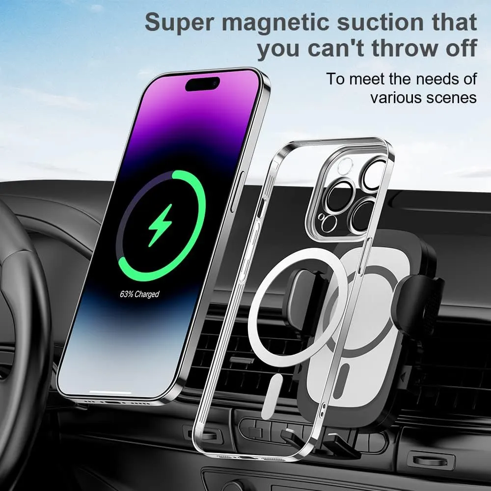 Case for iPhone 13 Case Magnetic Clear Phone Case with MagSafe Wireless Charging Dustproof Camera Lens Protector Slim Back Cover Full Body Shockproof Cover for iPhone 13 Silver CX