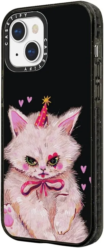 CASETiFY Impact Case for iPhone 13 [Slim / 8.2 ft. 4X Military Grade Drop Protection/Wireless Charging Compatible] - Clown Kitty - Clear Black