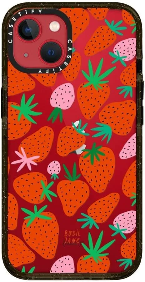 CASETiFY Impact iPhone 13 Case [6.6ft Drop Protection] - Strawberries - Clear Black