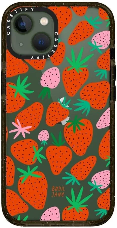 CASETiFY Impact iPhone 13 Case [6.6ft Drop Protection] - Strawberries - Clear Black