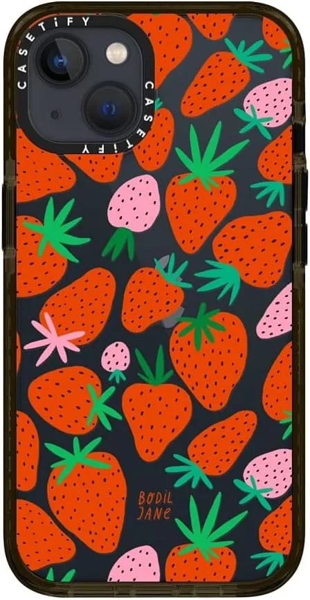 CASETiFY Impact iPhone 13 Case [6.6ft Drop Protection] - Strawberries - Clear Black