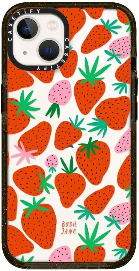 CASETiFY Impact iPhone 13 Case [6.6ft Drop Protection] - Strawberries - Clear Black