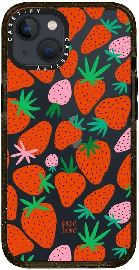 CASETiFY Impact iPhone 13 Case [6.6ft Drop Protection] - Strawberries - Clear Black