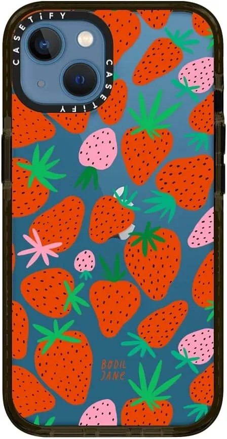 CASETiFY Impact iPhone 13 Case [6.6ft Drop Protection] - Strawberries - Clear Black