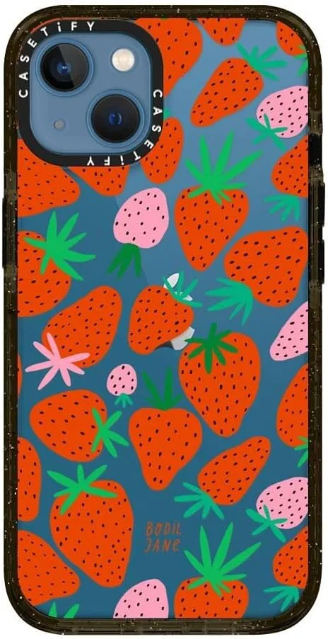 CASETiFY Impact iPhone 13 Case [6.6ft Drop Protection] - Strawberries - Clear Black