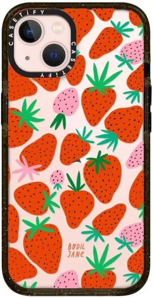 CASETiFY Impact iPhone 13 Case [6.6ft Drop Protection] - Strawberries - Clear Black