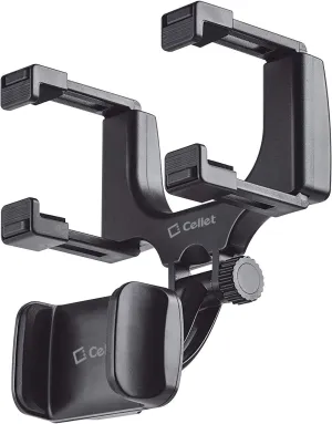 Cellet Vehicle Rear View Mirror Phone Holder Mount Universal Smartphone Cradle Compatible to Apple iPhone, Samsung Galaxy Smartphones, Google Pixel, Moto, Google Map GPS Navigation, Dash Cam Mount