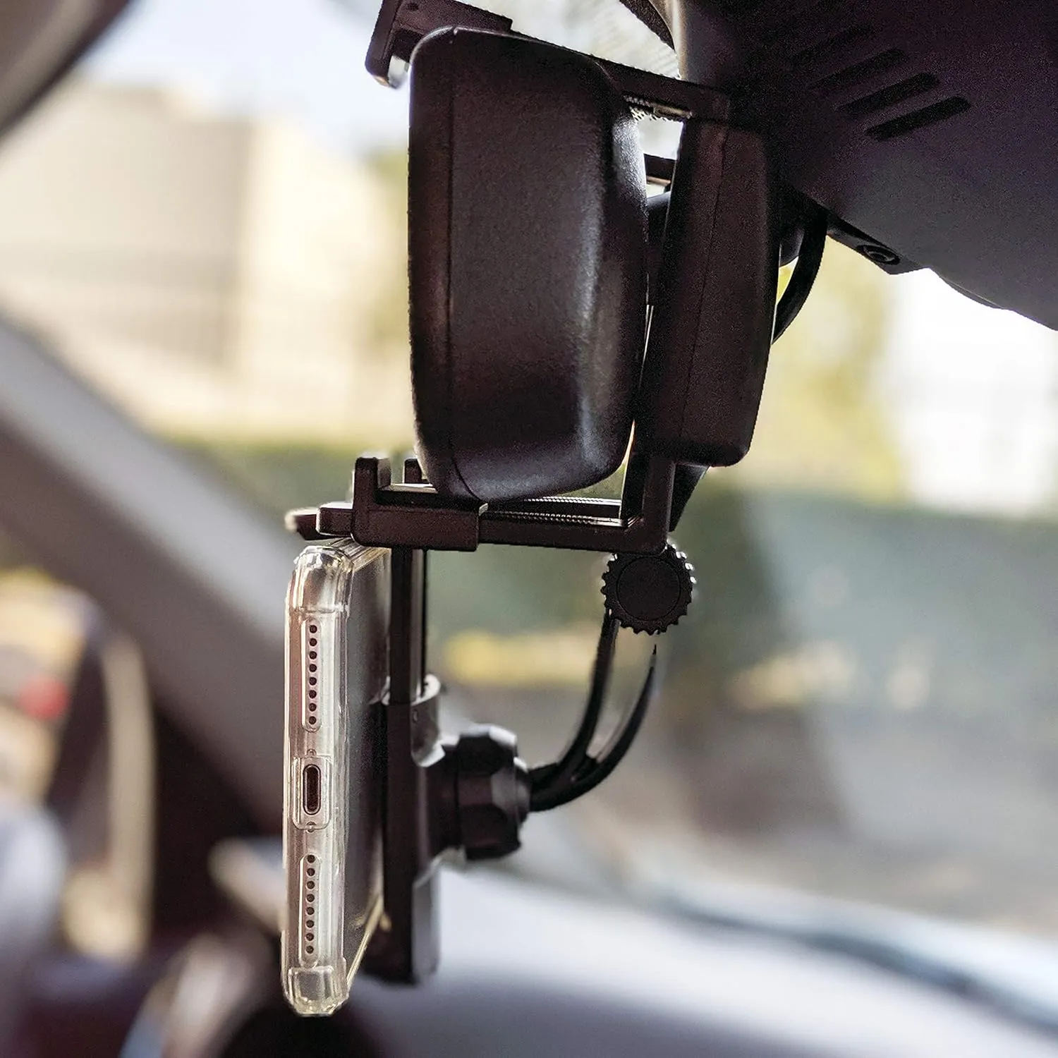 Cellet Vehicle Rear View Mirror Phone Holder Mount Universal Smartphone Cradle Compatible to Apple iPhone, Samsung Galaxy Smartphones, Google Pixel, Moto, Google Map GPS Navigation, Dash Cam Mount