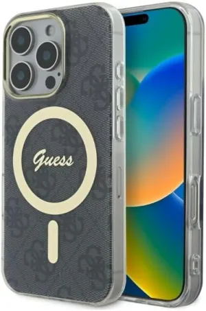 CG MOBILE Guess HC Phone Case Designed for iPhone 16 Pro Max, Durable, Shock Proof, Compatible with Magsafe, IML 4G Case Black