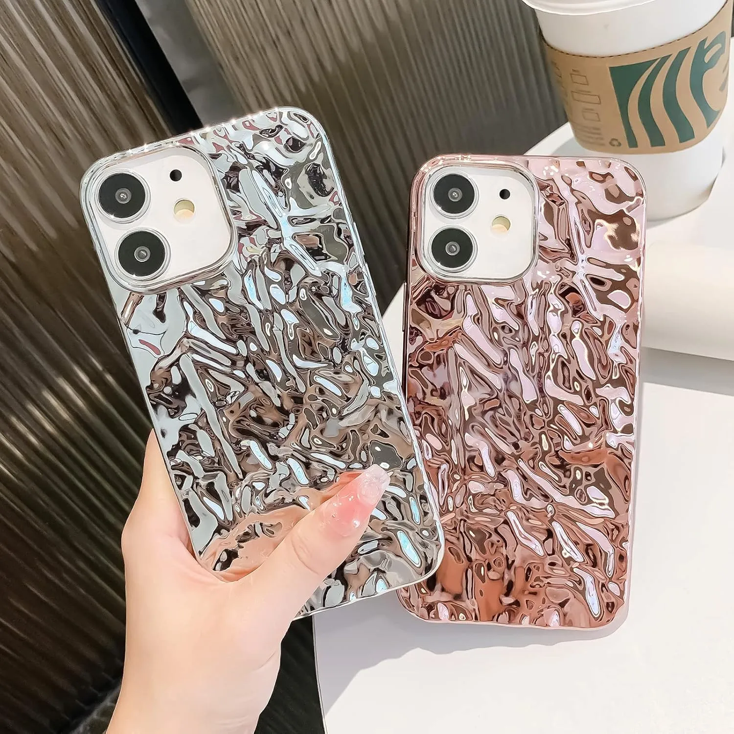 Compatible for iPhone 11 Case Cute Luxury Designer Tin Foil Pleated Phone Cover for Women Girls Electroplated Sparkly Silicone Protective Slim Fit Soft Case 6.1Inch (Glossy Silver-iPhone 11)
