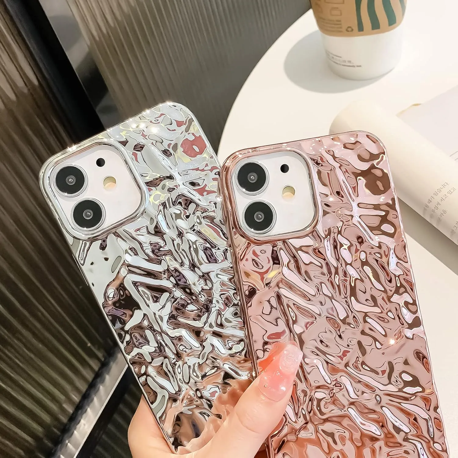 Compatible for iPhone 11 Case Cute Luxury Designer Tin Foil Pleated Phone Cover for Women Girls Electroplated Sparkly Silicone Protective Slim Fit Soft Case 6.1Inch (Glossy Silver-iPhone 11)