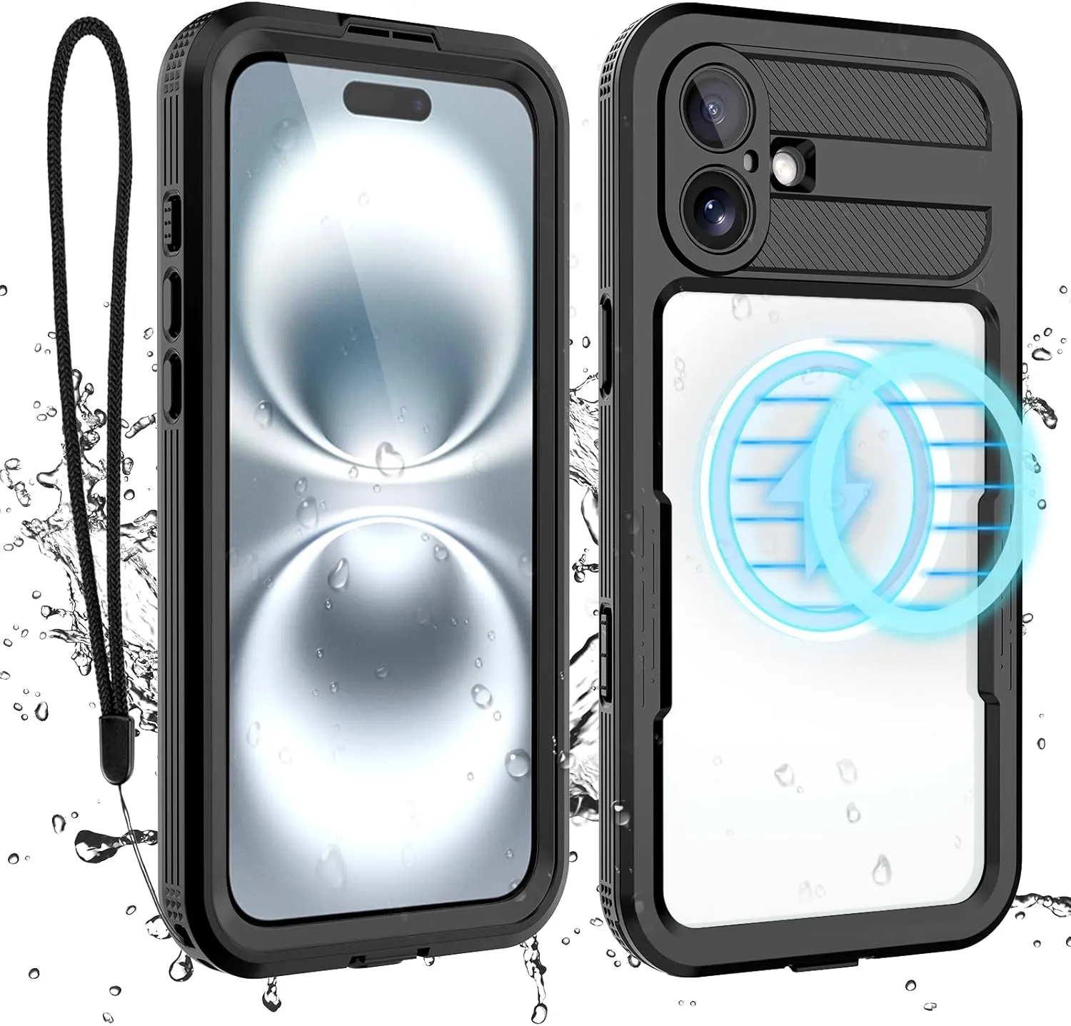 Compatible with iPhone 16 Plus Waterproof Case, Shockproof Phone Case with Built in Screen Protector, Full Body Protective Case for iPhone 16 Plus 6.7 inch 2024 (Black, 16 Plus)