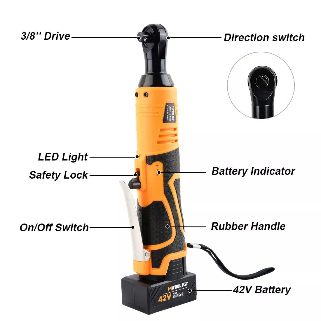 Cordless 3/8" Ratchet Wrench, 42V High-Torque Tool with Dual Batteries