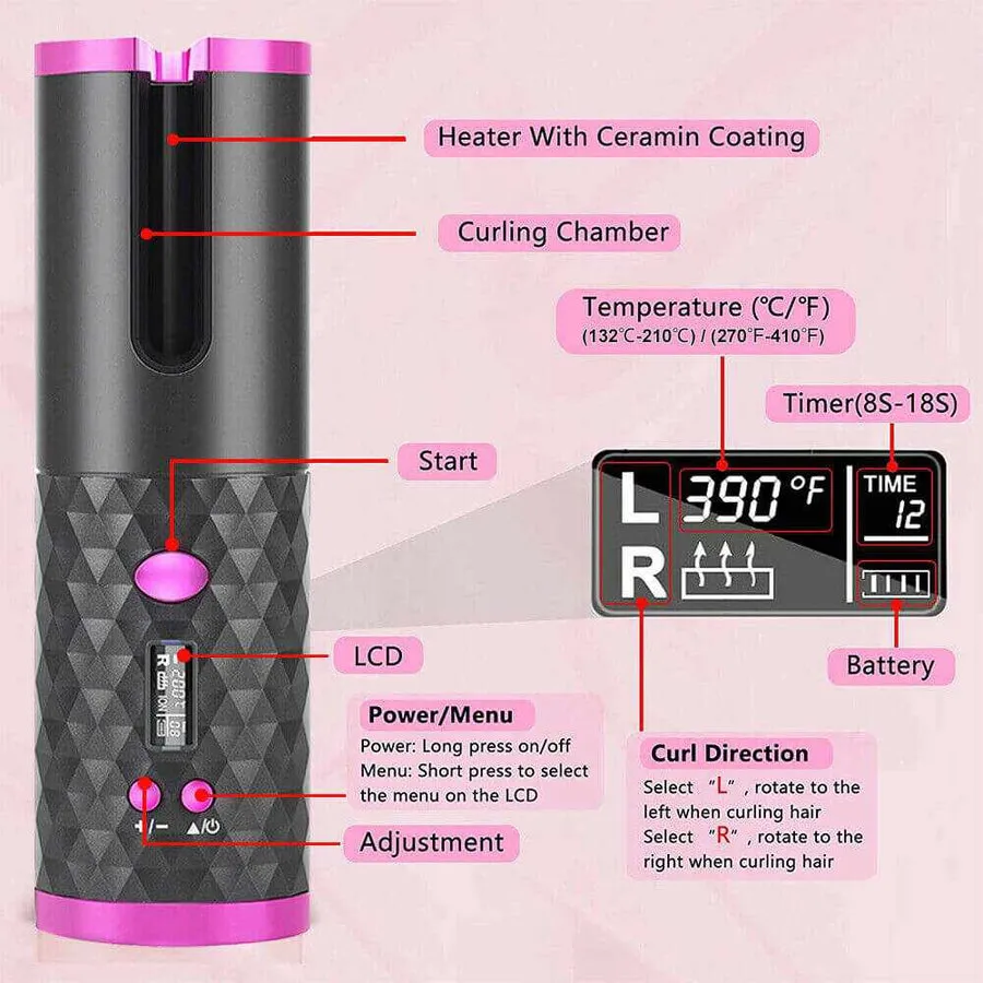 Cordless Auto Rotating Waver Hair Curling Iron