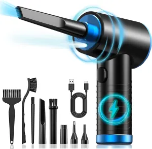 Cordless Compressed Air Duster - Rechargeable 7500mAh 91000RPM Compressed Air Blower with Led Light for Keyboard, PC, and Car Cleaning - Powerful Eco-Friendly Replacement for Canned Air Duster