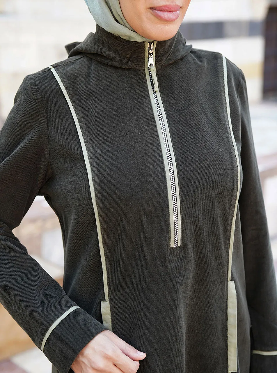 Corduroy Hooded Maxi Dress