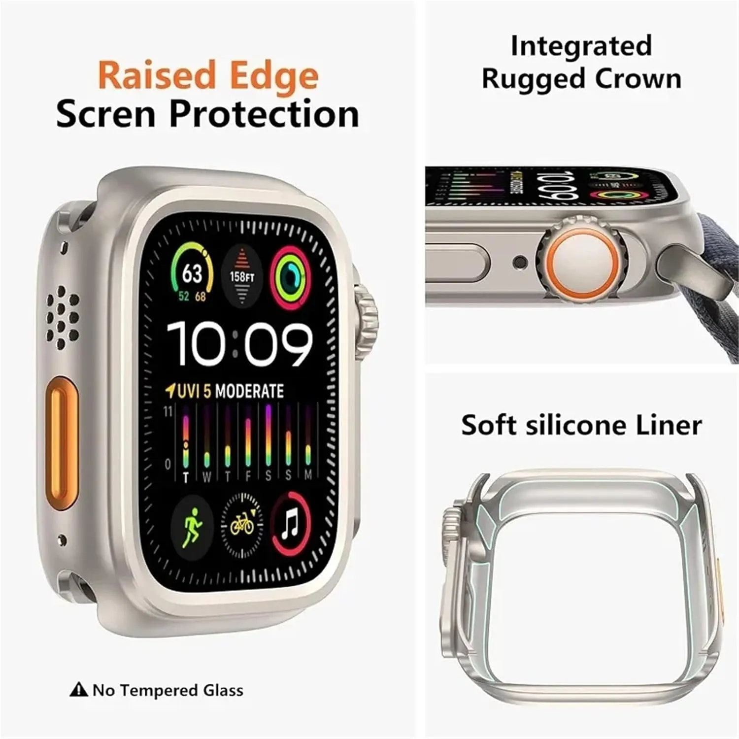 DASEB Metal Bumper Case for Apple Watch 46mm 45mm 44mm Protector Frame Cover for iWatch Series 10 9 8 7 6 5 SE Change to Ultra 2 49mm(Bright Silver,44mm)