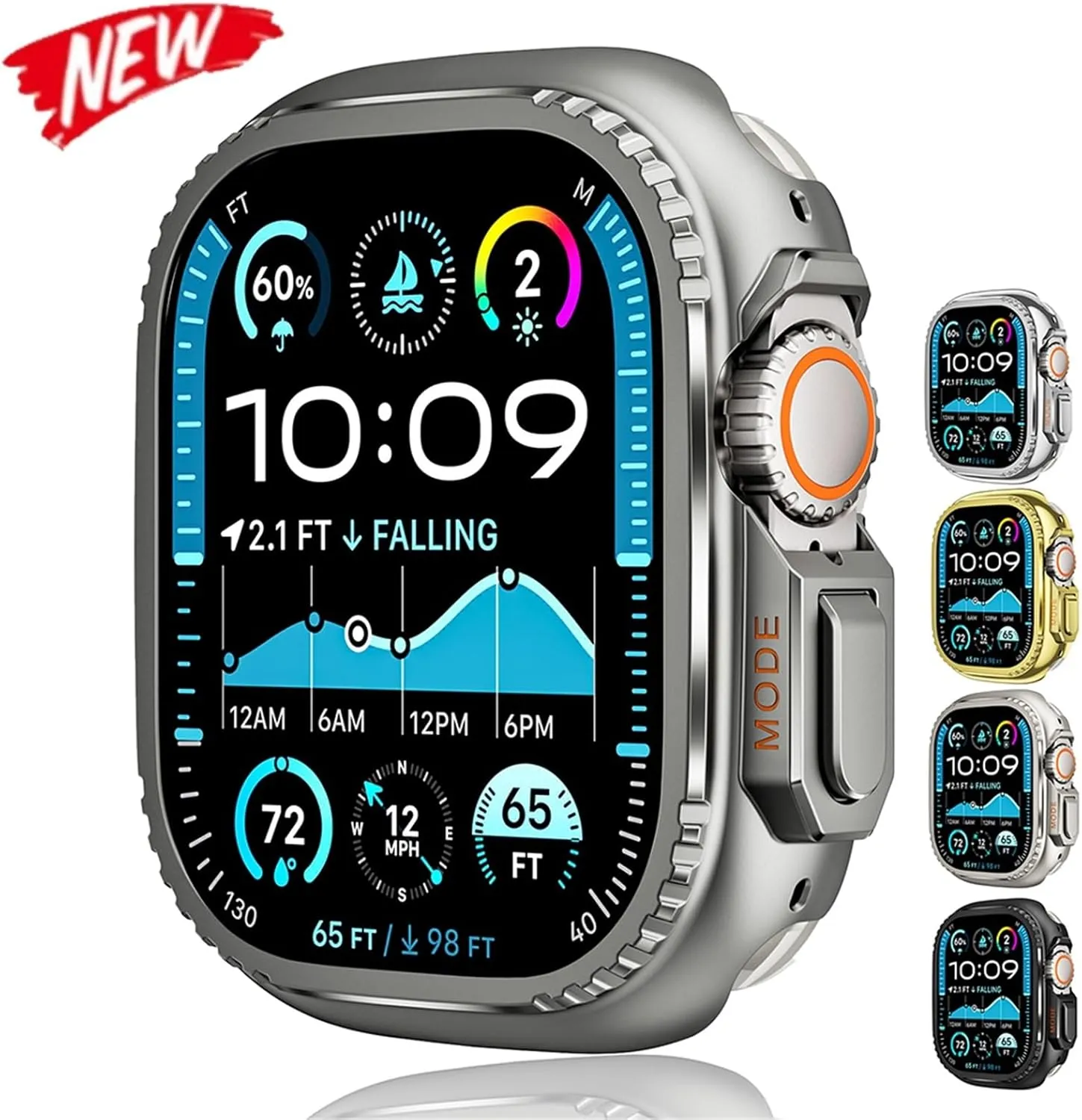 DASEB Metal Cover for Apple Watch Ultra 2 S10 42mm S10 46m 49mm 45mm Case Frame Protective Bumper iWatch Series 9 8 7 6 5 SE 44MM Bezel Change to Ultra(Titanium,45mm)
