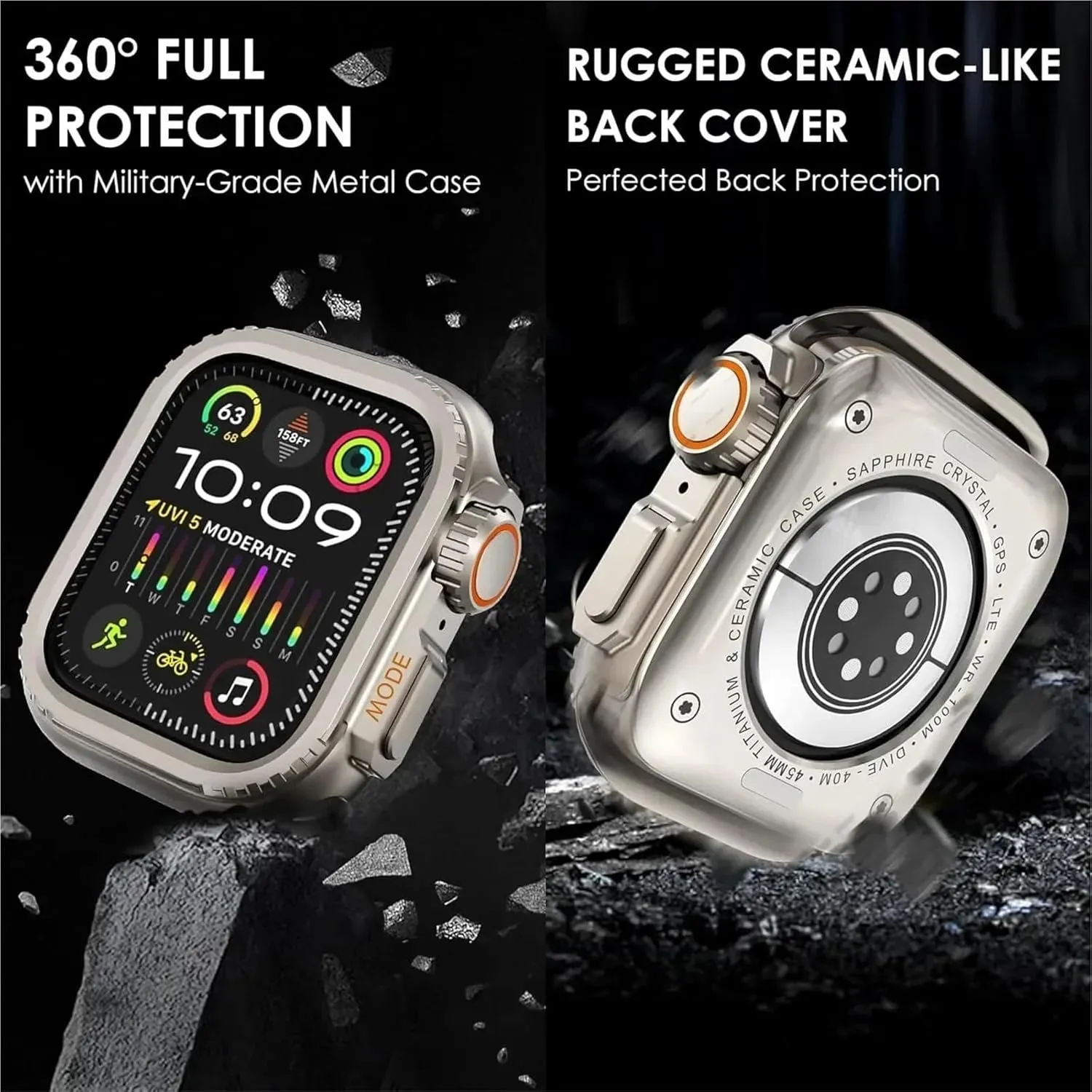 DASEB Metal Cover for Apple Watch Ultra 2 S10 42mm S10 46m 49mm 45mm Case Frame Protective Bumper iWatch Series 9 8 7 6 5 SE 44MM Bezel Change to Ultra(Titanium,45mm)