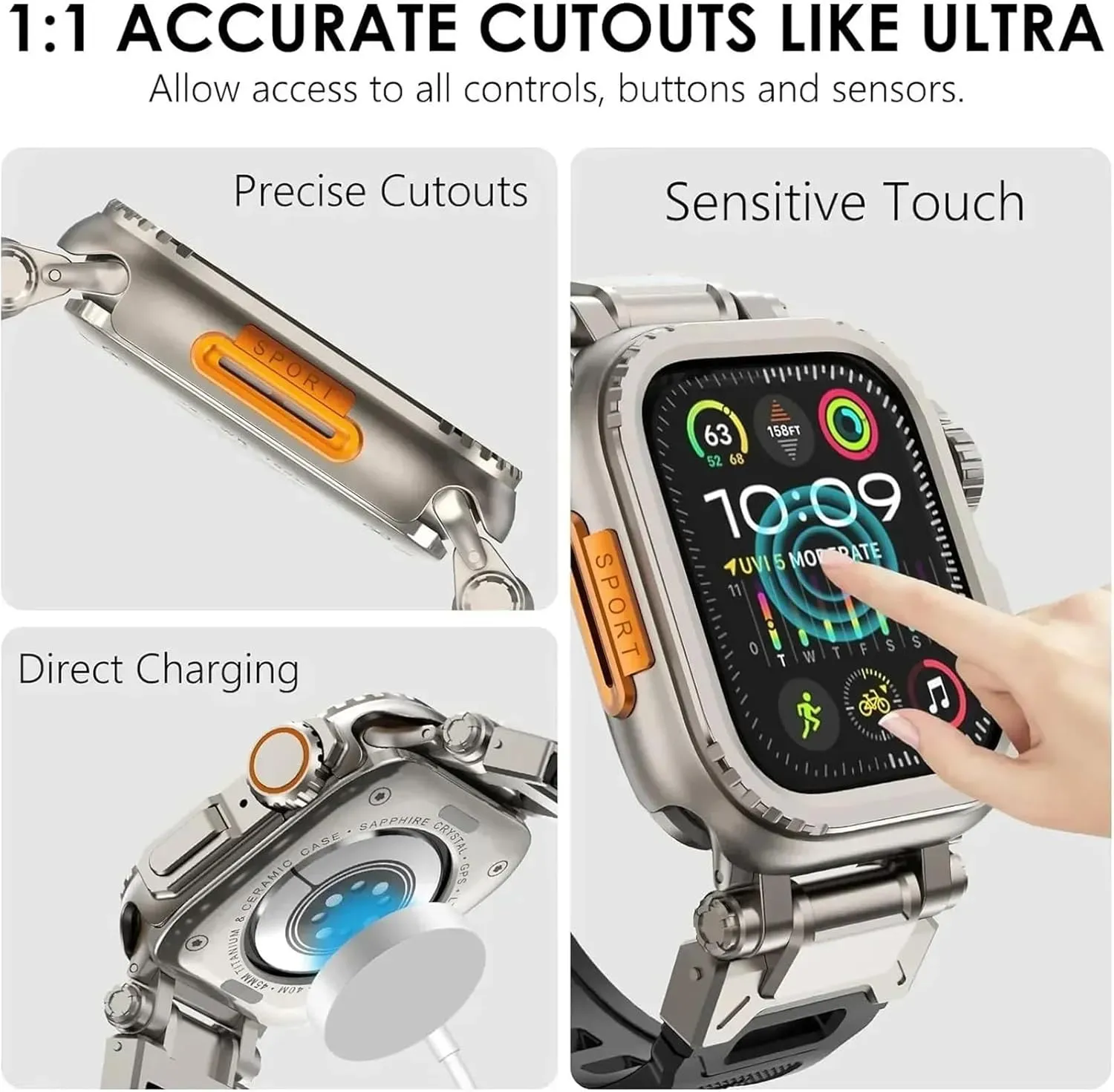 DASEB Metal Cover for Apple Watch Ultra 2 S10 42mm S10 46m 49mm 45mm Case Frame Protective Bumper iWatch Series 9 8 7 6 5 SE 44MM Bezel Change to Ultra(Titanium,45mm)