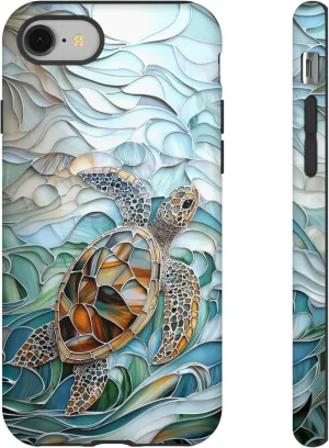 DelightfulCasesCo Compatible with iPhone 16/15/14/13   Most Other Models, Sea Turtle Phone Case, Faux Stained Glass Look, Tough Phone Case, Ocean Lover Gift, Cute Design, Multi Layered Protection
