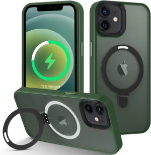 DOMAVER Magnetic Case for iPhone 12 and iPhone 12 Pro with Stand [Compatible with Magsafe] Shockpfoof Protective Cover Men Boys for iPhone 12/12 Pro 6.1 inch-Green