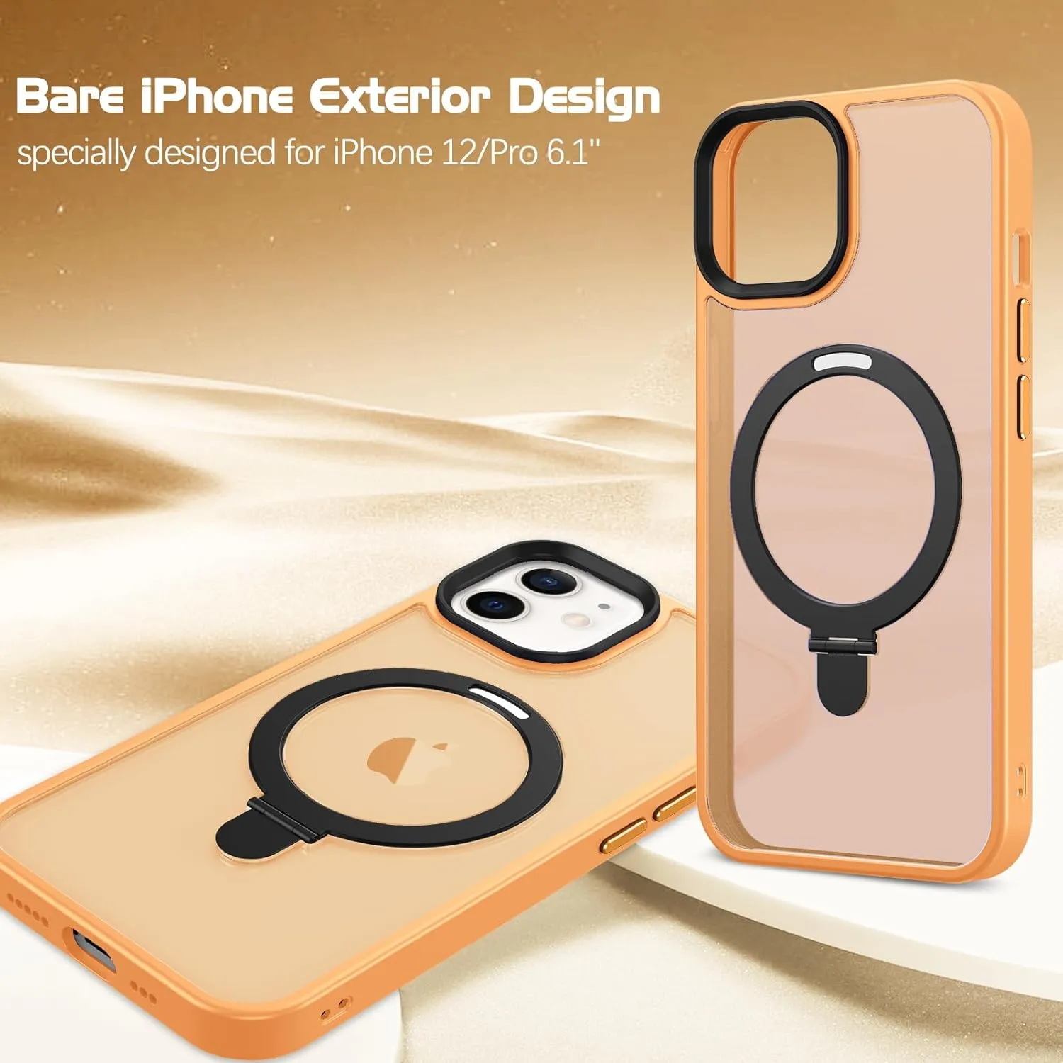 DOMAVER Magnetic Case for iPhone 12 and iPhone 12 Pro with Stand [Compatible with Magsafe] Shockpfoof Protective Cover Men Boys for iPhone 12/12 Pro 6.1 inch- Orange