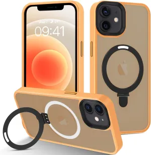 DOMAVER Magnetic Case for iPhone 12 and iPhone 12 Pro with Stand [Compatible with Magsafe] Shockpfoof Protective Cover Men Boys for iPhone 12/12 Pro 6.1 inch- Orange