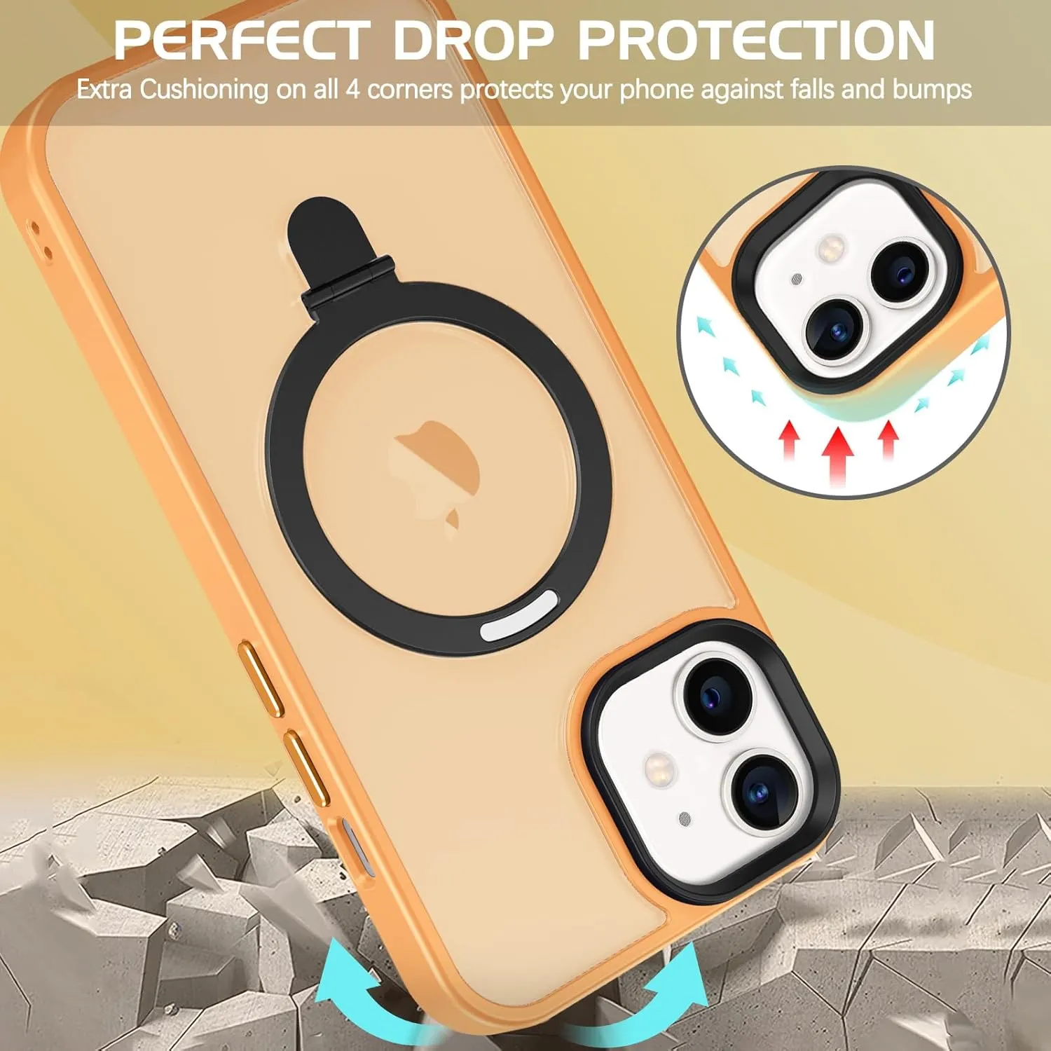 DOMAVER Magnetic Case for iPhone 12 and iPhone 12 Pro with Stand [Compatible with Magsafe] Shockpfoof Protective Cover Men Boys for iPhone 12/12 Pro 6.1 inch- Orange