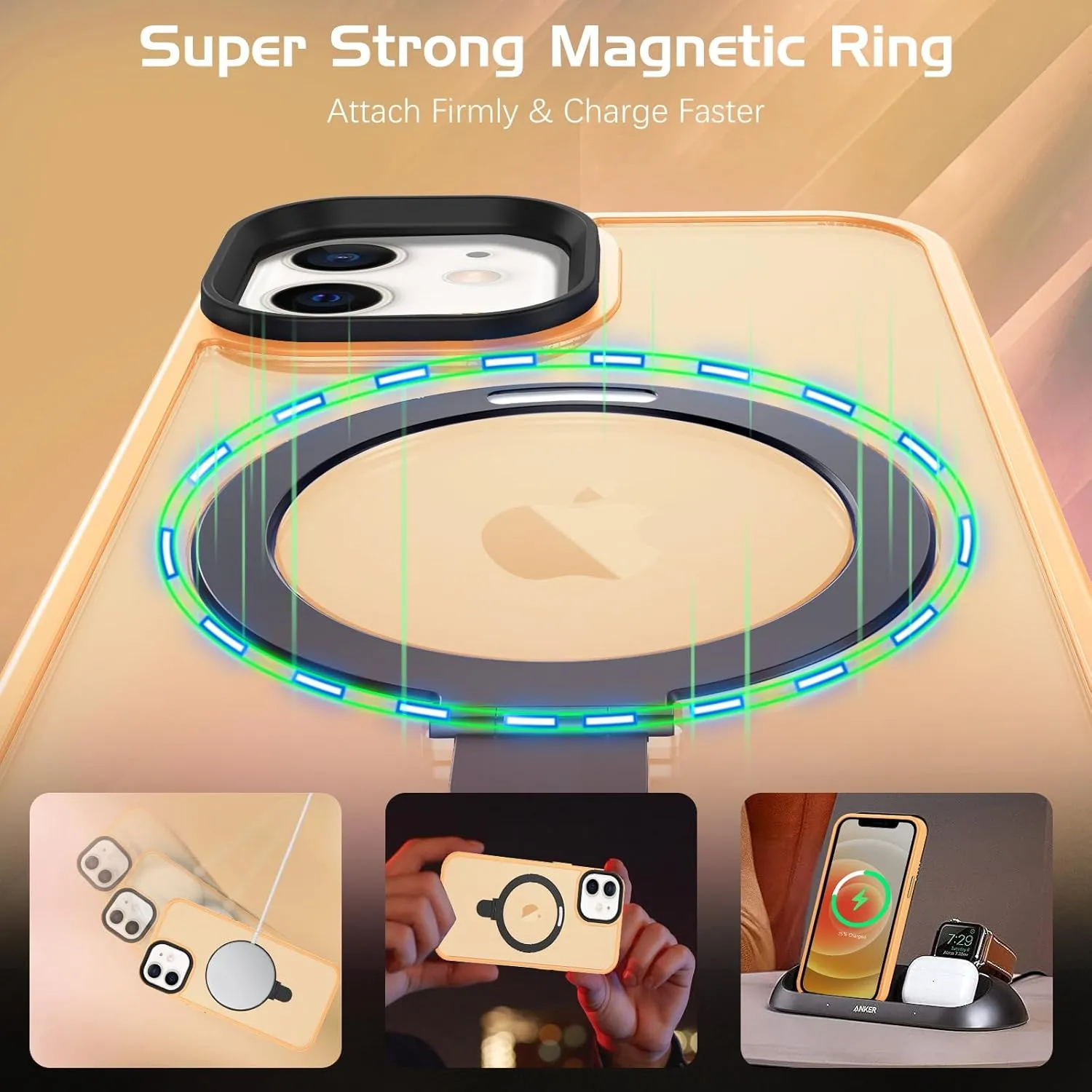 DOMAVER Magnetic Case for iPhone 12 and iPhone 12 Pro with Stand [Compatible with Magsafe] Shockpfoof Protective Cover Men Boys for iPhone 12/12 Pro 6.1 inch- Orange