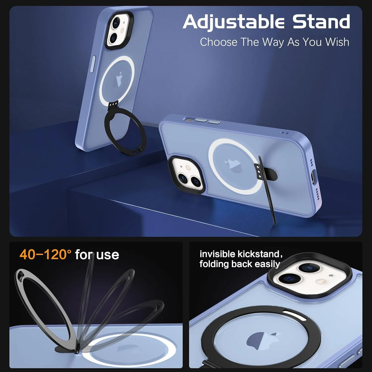 DOMAVER Magnetic Case for iPhone 12/12 Pro with Stand [Compatible with Magsafe] Matte Shockpfoof Protective Slim Cover with Kickstand for Men Boys- Blue