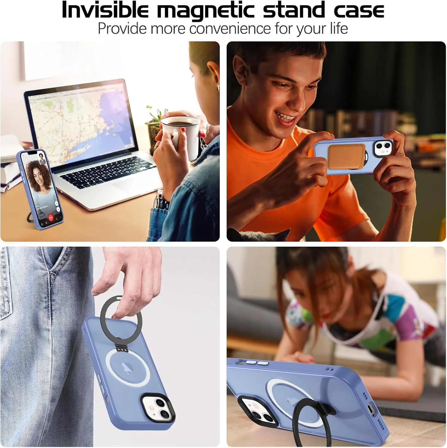 DOMAVER Magnetic Case for iPhone 12/12 Pro with Stand [Compatible with Magsafe] Matte Shockpfoof Protective Slim Cover with Kickstand for Men Boys- Blue