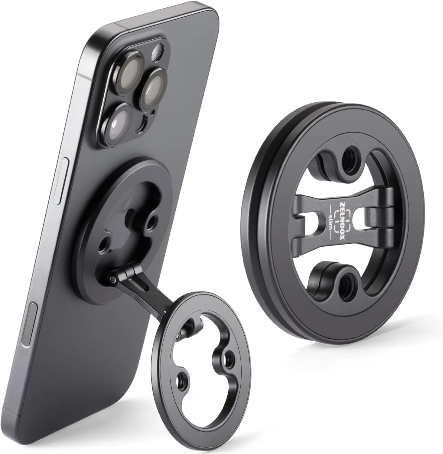 Dual Magnetic Ring Stand for iPhone  Ultra-Compact, Foldable, and Durable Aluminum Alloy Phone Holder for iPhone 12 & Above (Compatible with MagSafe Cases)