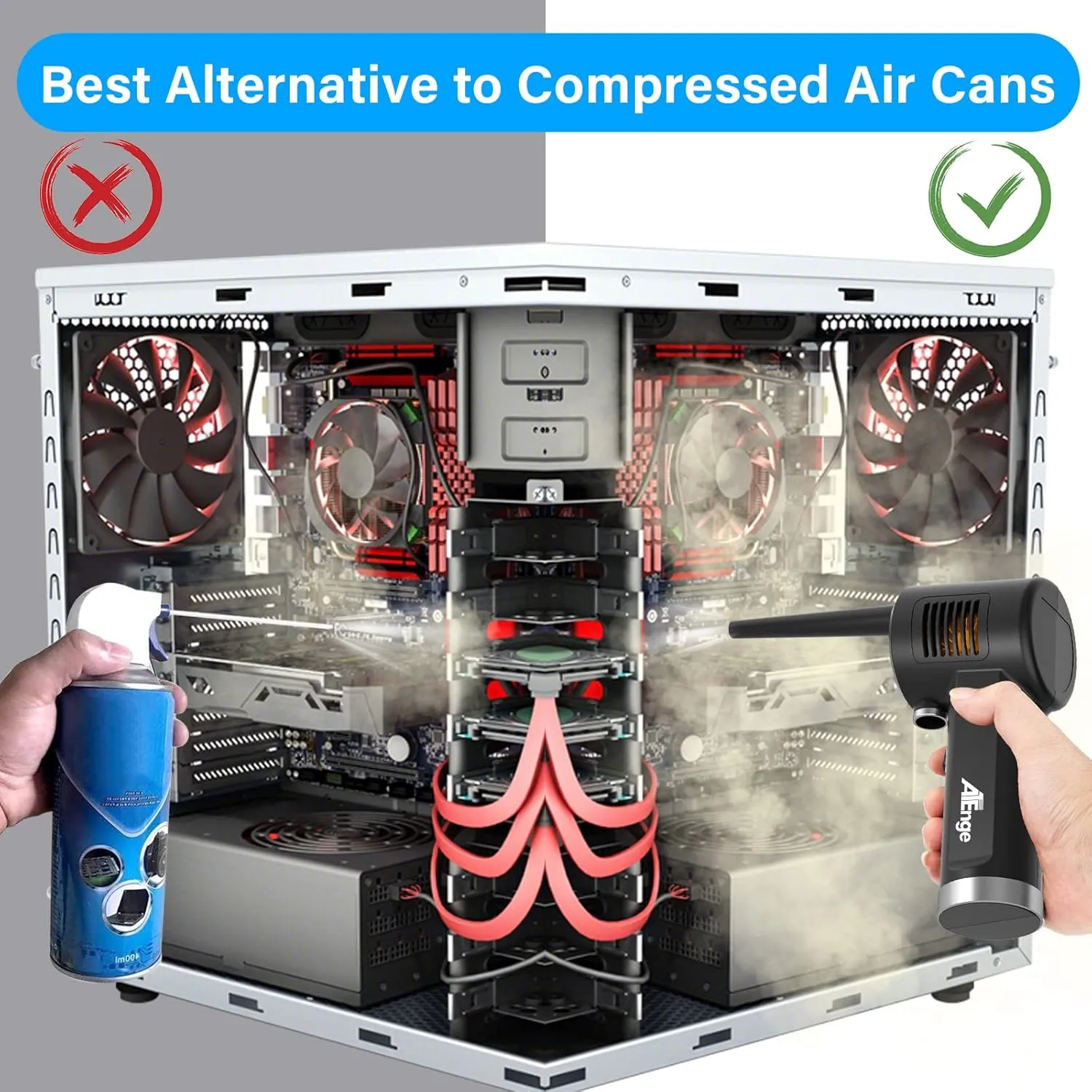 Electric Air Duster, Cordless Air Duster, Rechargeable Compressed Air Duster, 33000 RPM Air Blower, Two Smart Start Modes, Good Replacement for Compressed Air Can, Reusable Dust Destroyer