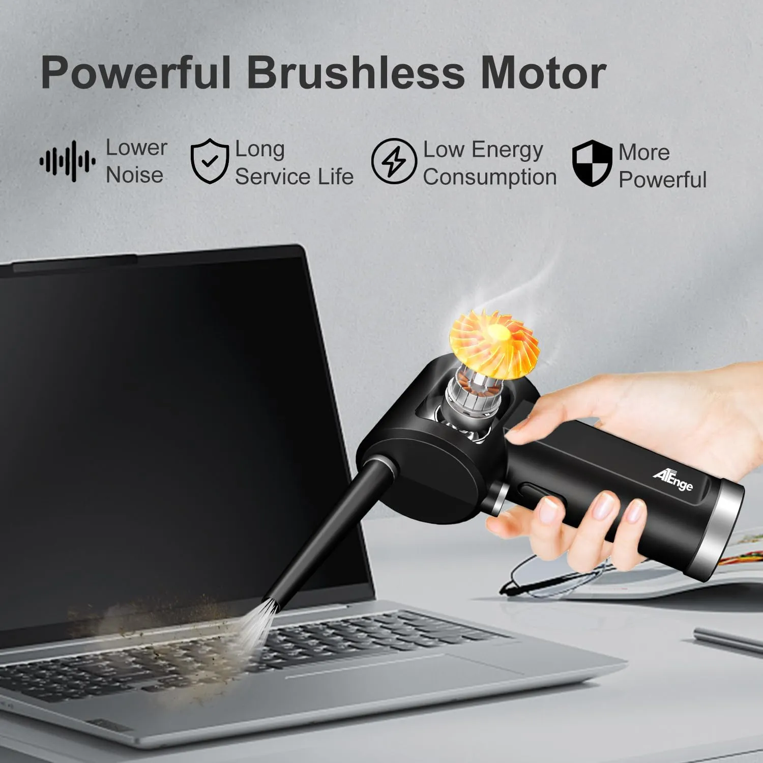 Electric Air Duster, Cordless Air Duster, Rechargeable Compressed Air Duster, 33000 RPM Air Blower, Two Smart Start Modes, Good Replacement for Compressed Air Can, Reusable Dust Destroyer