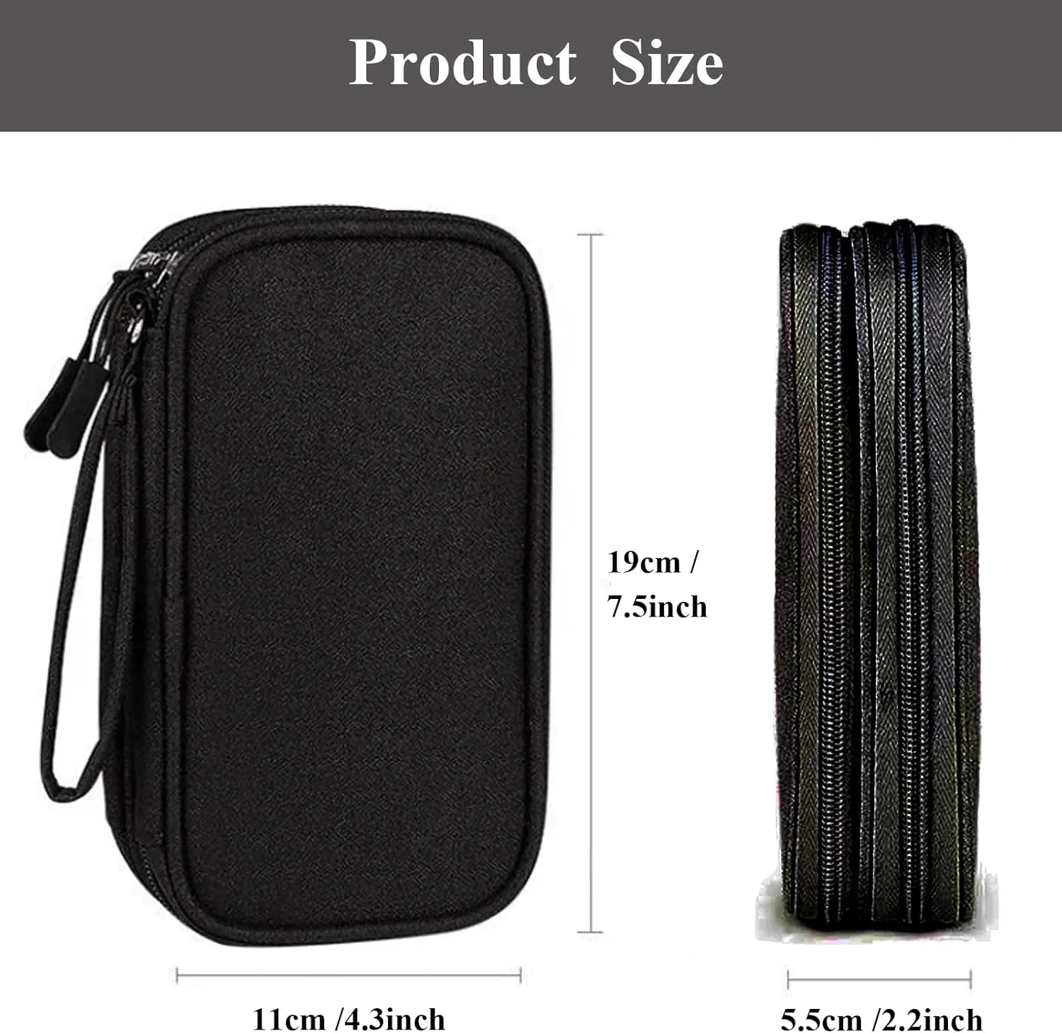 Electronic Travel Cable Organizer Pouch,Tech Bag,Portable Electronic Accessories Carry Case,Waterproof Double Layers Pouch for USB Drives,Power Adapter,Charger,Earphones etc,Black