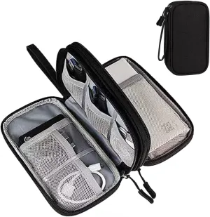 Electronic Travel Cable Organizer Pouch,Tech Bag,Portable Electronic Accessories Carry Case,Waterproof Double Layers Pouch for USB Drives,Power Adapter,Charger,Earphones etc,Black
