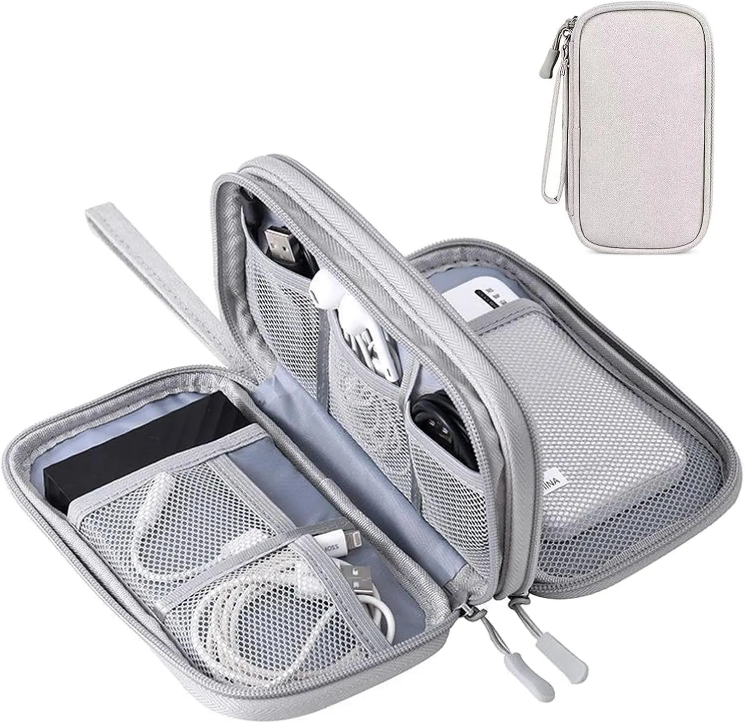 Electronic Travel Cable Organizer Pouch,Tech Bag,Portable Electronic Accessories Carry Case,Waterproof Double Layers Pouch for USB Drives,Power Adapter,Charger,Earphones etc,Gray