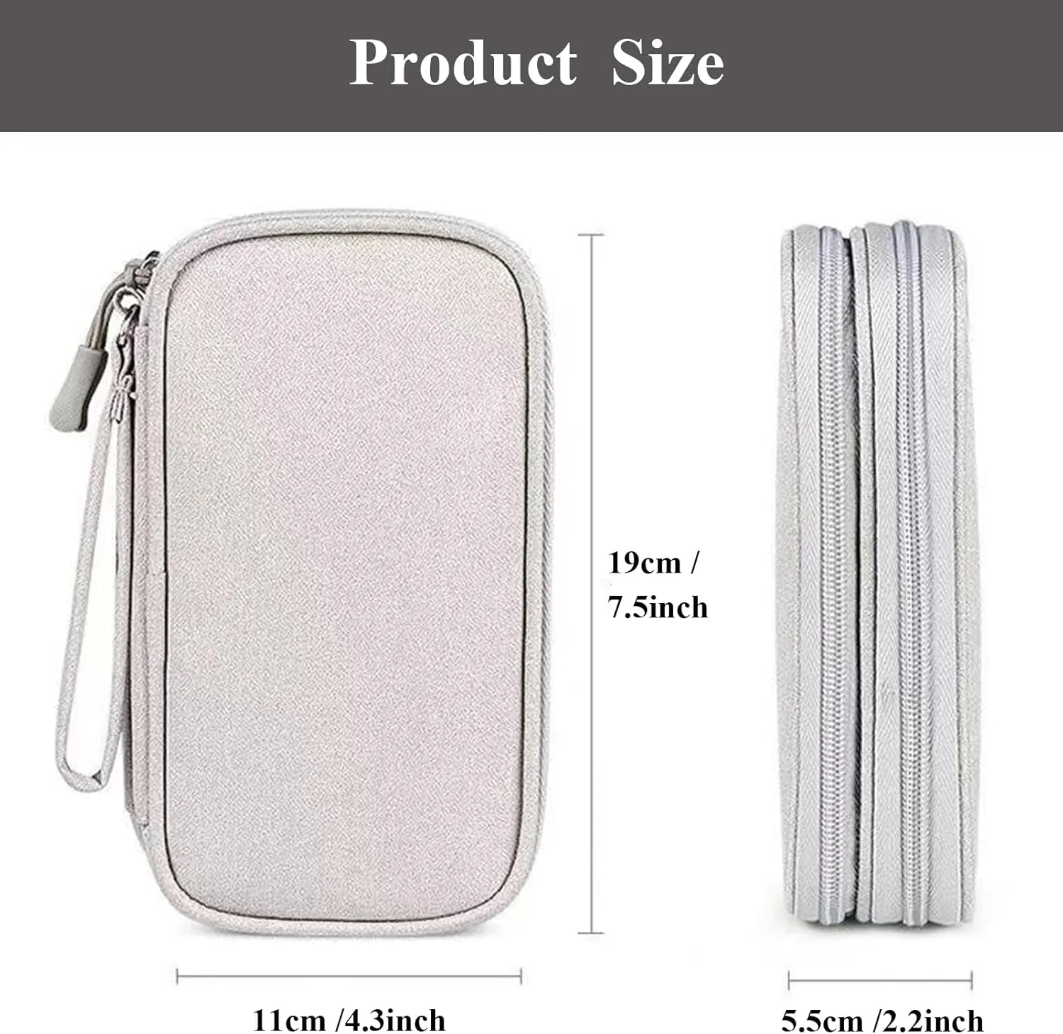 Electronic Travel Cable Organizer Pouch,Tech Bag,Portable Electronic Accessories Carry Case,Waterproof Double Layers Pouch for USB Drives,Power Adapter,Charger,Earphones etc,Gray