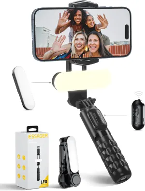 ESSAGER Gimbal Stabilizer with Detachable Fill Light for iPhone Android Smart Phone, Extendable Portable 1-Axis Selfie Stick Tripod with Wireless Remote with 360Automatic Rotation