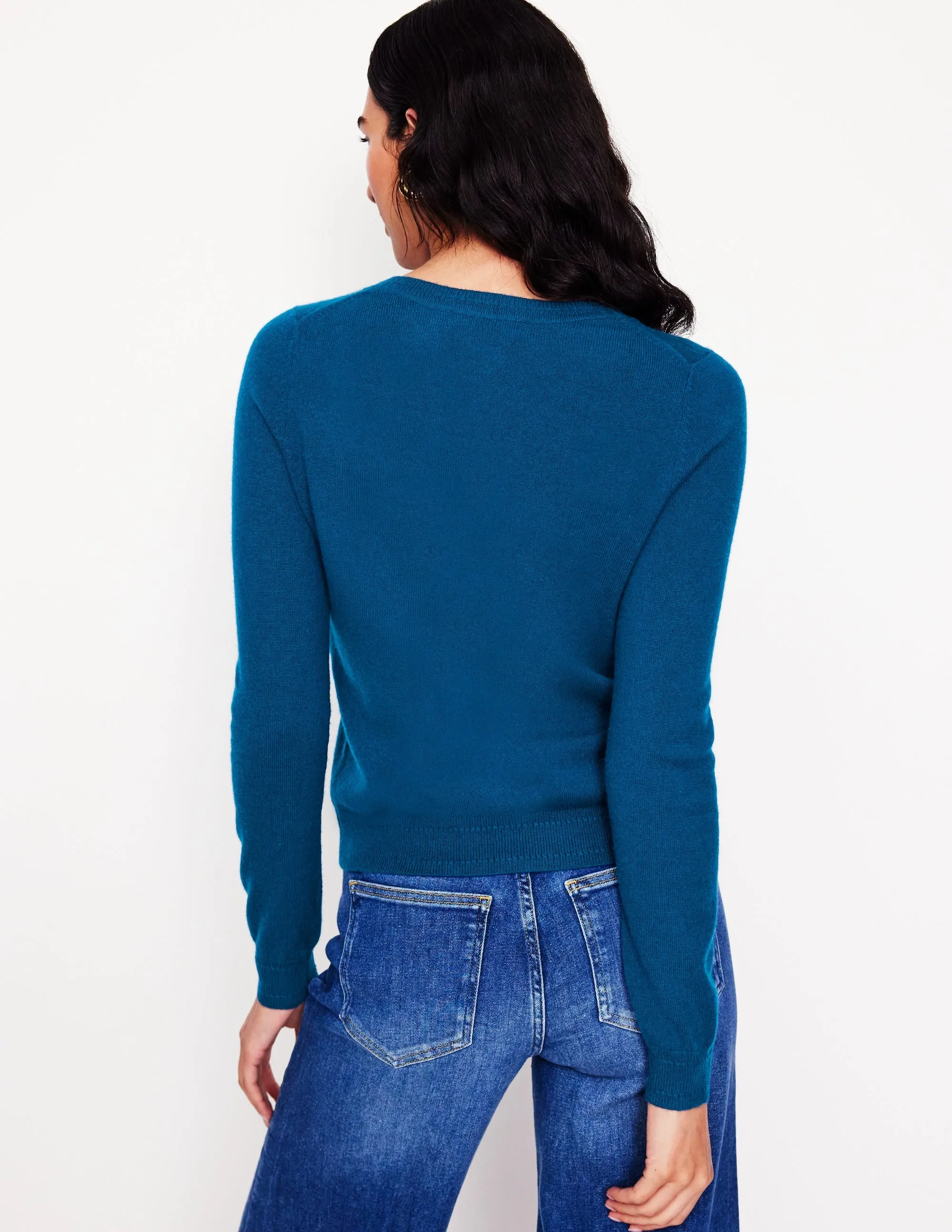 Eva Cashmere Crew Cardigan-Harbour Blue