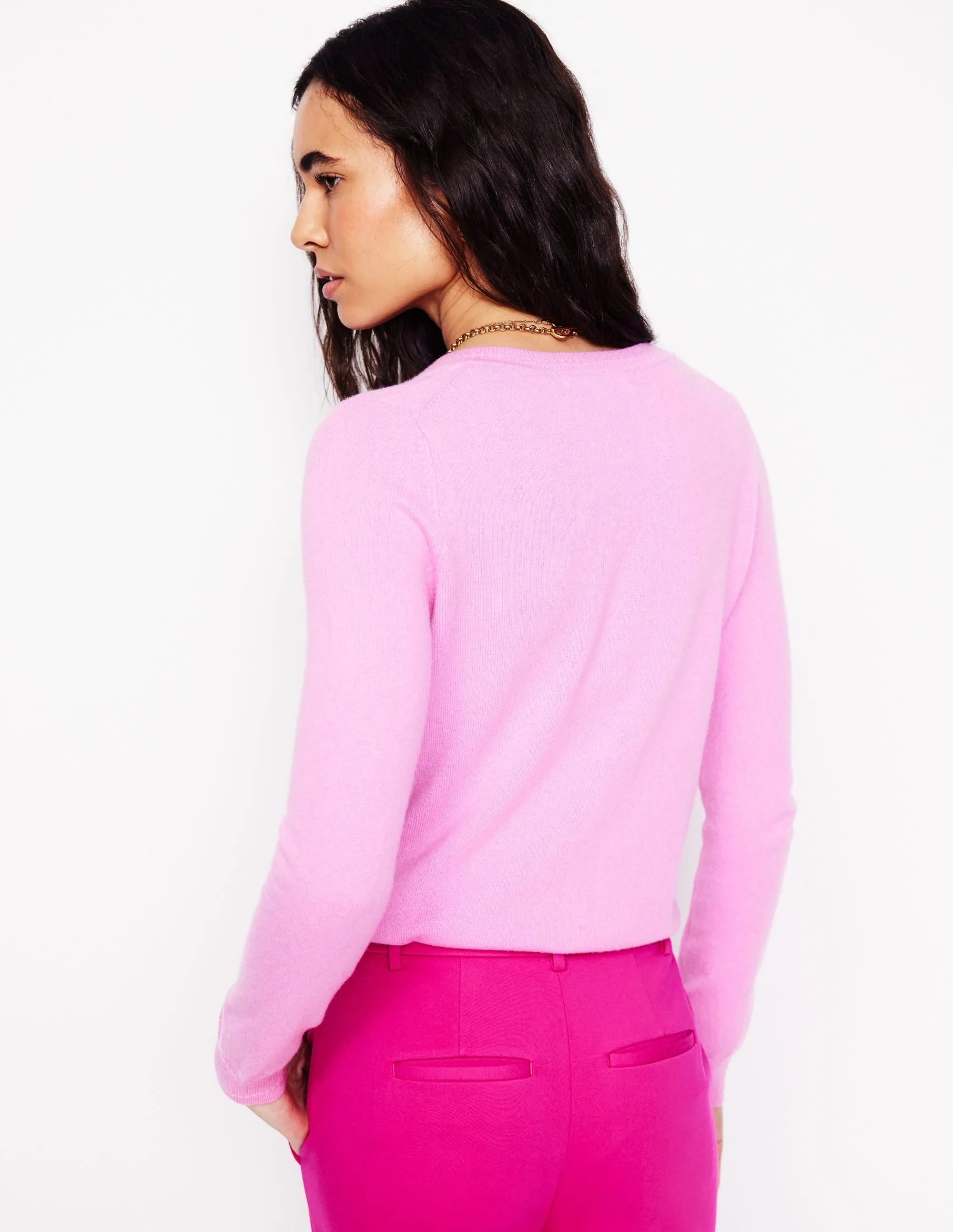 Eva Cashmere Crew Cardigan-Meadowsweet Pink