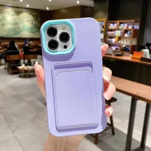 Explosion Proof 3-in-1 Liquid Card Silicone Phone Case for iPhone 14 15 13 12 11 Pro Max X XR XS Max Crash Protective Case,Purple, for iPhone 15