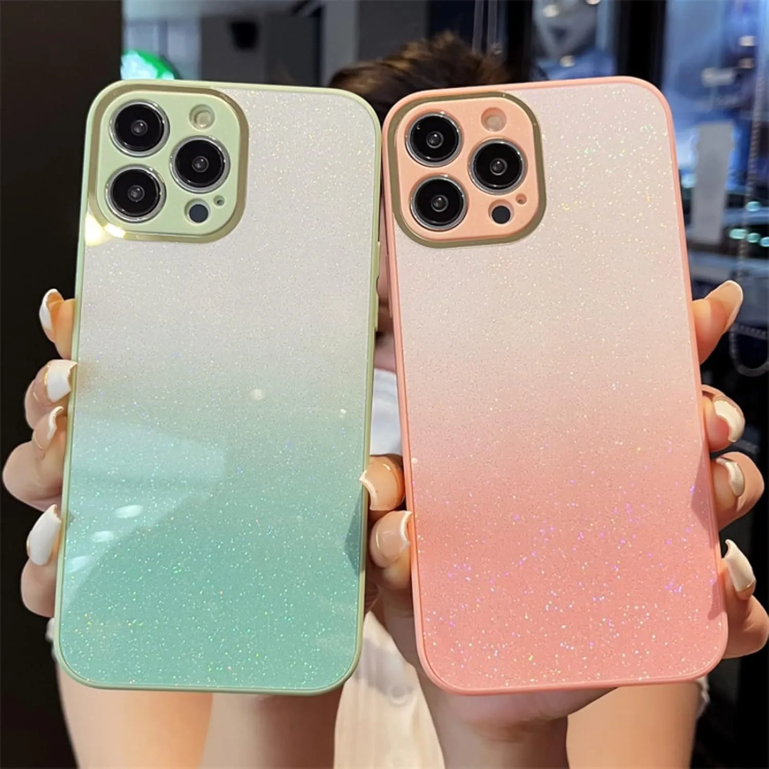 Exquisite Creative Gradient Glitter PC Phone Case for iPhone 14 13 12 11 Plus Pro Max Durable Bumper Bling Gorgeous Protector Cover(Black,12)