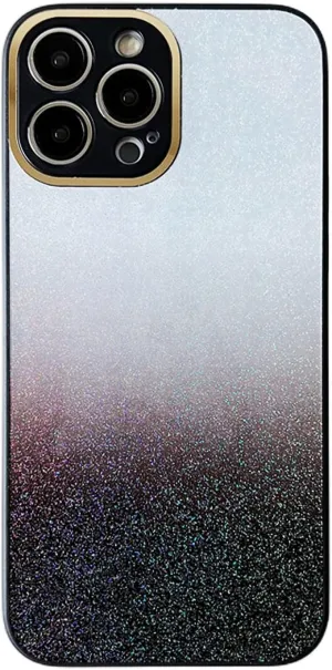 Exquisite Creative Gradient Glitter PC Phone Case for iPhone 14 13 12 11 Plus Pro Max Durable Bumper Bling Gorgeous Protector Cover(Black,12)