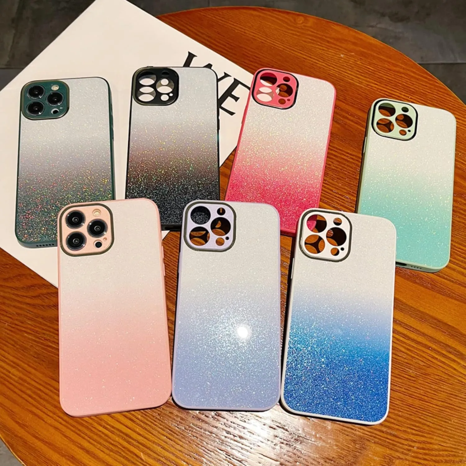Exquisite Creative Gradient Glitter PC Phone Case for iPhone 14 13 12 11 Plus Pro Max Durable Bumper Bling Gorgeous Protector Cover(Black,12)