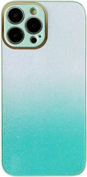 Exquisite Creative Gradient Glitter PC Phone Case for iPhone 14 13 12 11 Plus Pro Max Durable Bumper Bling Gorgeous Protector Cover(Cyan,12)