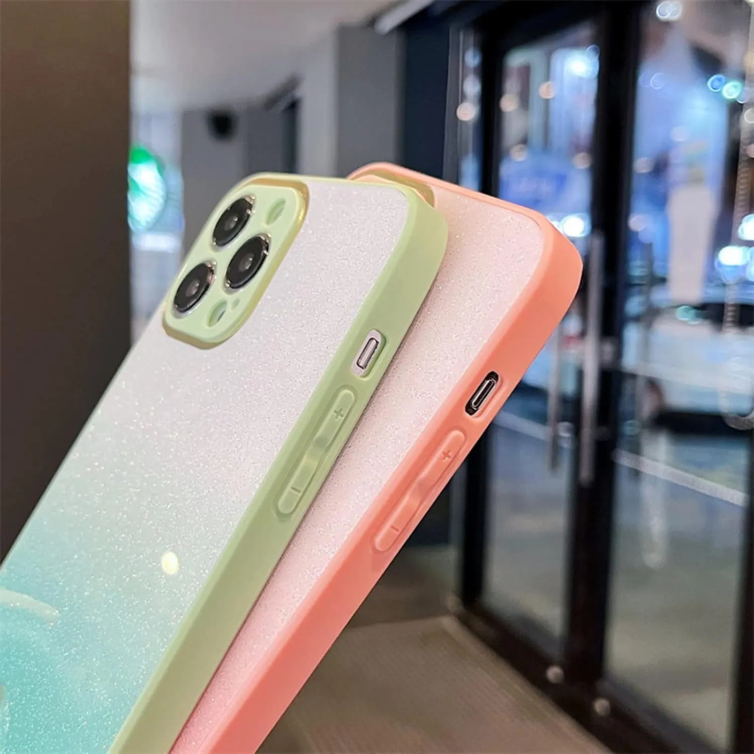 Exquisite Creative Gradient Glitter PC Phone Case for iPhone 14 13 12 11 Plus Pro Max Durable Bumper Bling Gorgeous Protector Cover(Cyan,12)